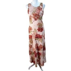 Paper Heart Floral Maxi Dress Womens S Pink New Linen Blend Open Back Sleeveless